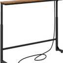 Kitstorack Narrow Console Table Behind Sofa Couch, Design with Adjustable Height (25"-33") & Power Outlets, Small Entryway Table - 5.9" D x39.4 L, Rustic Brown