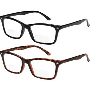 Yogo Vision Bifocal Reading Glasses 2 Pack Fashion Comfort Quality Bifocal Readers for Men and Women (Set of Shiny Black and Matte Havana)