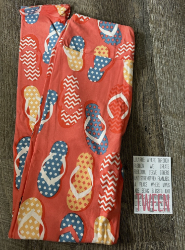 Lularoe Leggings (TC fits Sizes 12-18)Tween Cute Flip Flops Sandals Print, Pack Of 2