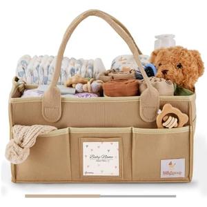 Babylicious Baby Diaper Caddy Organizer | Felt Changing Table Organizer - XL | Diaper Organizer for Changing Table | Name Card Included- Newborn Essentials Must Haves for Parents Tan