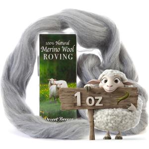 Desert Breeze Distributing 100% Natural Merino Wool Roving - Premium Combed Top Merino Roving Wool - Tapestry, Spinning, Wet Felting & Needle Felting Supplies - 21.5 Micron - 1 oz, Color Grey