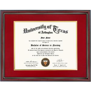 GraduationMall 12x15 Diploma Frame with Red over Gold Mat or Display 16x20 Certificate without Mat,Solid Wood & Tempered Glass,Cherry Finish with Gold Trim