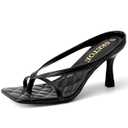 SKETOE Kitten Heels for Women Square Open Toe Sandals Dressy Wedding Party Shoes Flip Flops T Strap Slip On 3inch High Heels Black, Size 8
