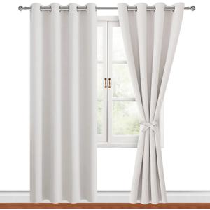 Hiasan Blackout Curtains for Bedroom, 52 x 84 Inches Long - Thermal Insulated & Light Blocking Window Curtains for Living Room/Kids Room, 2 Drape Panels Sewn with Tiebacks, Ivory