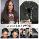 Brown Highlight U Part Wig for Black Women Layered Yaki Straight V Part Wig Synthetic Half Wigs Glueless Realistic Pull and Go Beginner Friendly for Daily Party Use, 24inch,Highlight Brown 