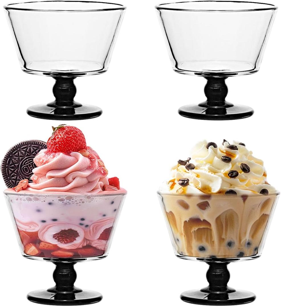9oz Glass Dessert Bowls,ice cream sundae bowls Set of 4,Dessert Cups for Ice Cream, Fruit, Pudding, small snacks, Yogurt, and Appetizers (4)