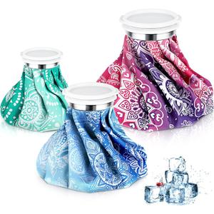 Nuanchu 3 Pieces Ice Bags for Injuries Reusable Ice Pack Hot Cold Water Bag 6, 9, 10 Inches Hot Cold Therapy and Pain Relief Pain Screw Top for Sports Knee Head Leg(Mandala Style)