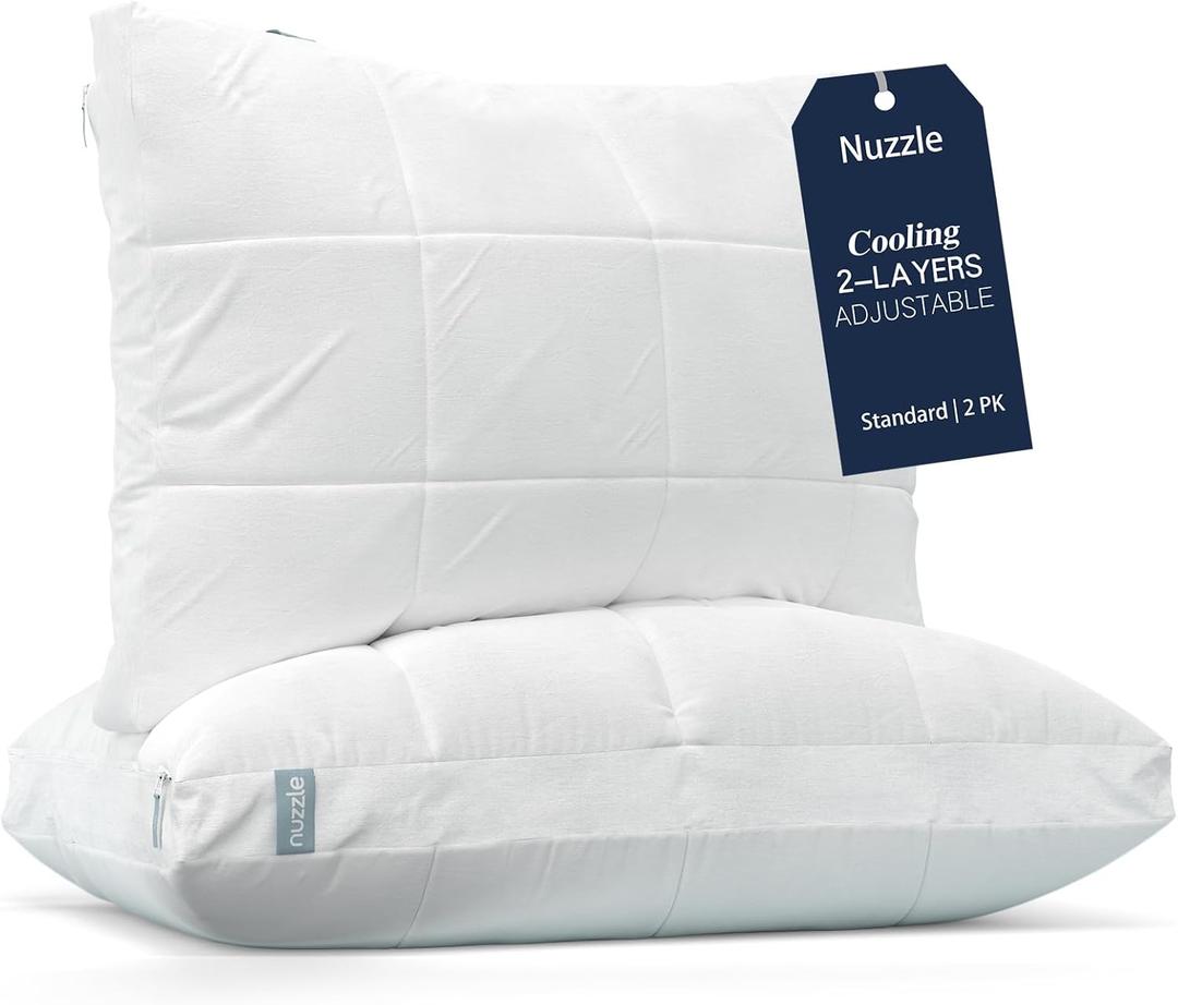 Nuzzle Cooling Adjustable Pillow for Side Sleepers, Luxury Standard Size Set of 2 Bed Pillow Hotel Collection - Best Adjust Height Soft Firm Pillow for Back, Stomach or Side Sleepers - Home Gifts (White)
