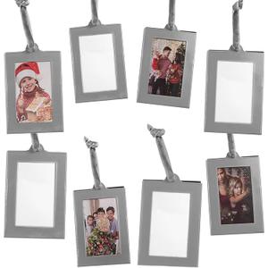Klikel Picture Frames Ornament - Silver Small Hanging Picture Frames - Photo Ornaments For Tree - Set of 8 (Vertical)