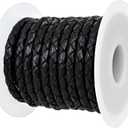 GENIQUE Real/Genuine Round Braided Leather Cord String Rope Folded, Leather Rope for Crafts, Jewelry Making, Necklace, Bracelets (5 Metres) (5mm, Black Distressed)