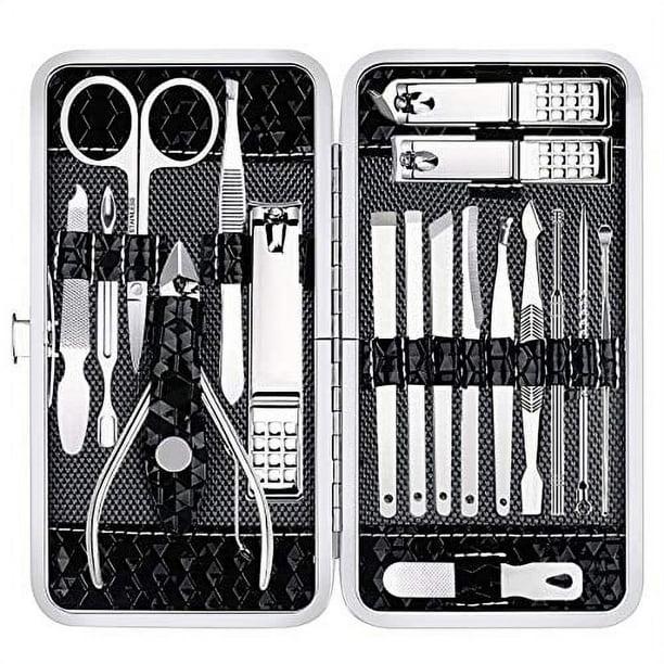 Yougai Manicure Set Nail Clippers Set, 18Pcs Manicure Kit Stainless Steel Nail Kit, Professional Nail Grooming Kit, Pedicure Nail Care Tools with Travel Case (Black)