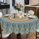 Eikione Bohemia Round Tablecloth,Tablecloth Waterproof and Wrinkle-Free, Boho Table Covers, Summer Decorations for Home 60inch (Pulis)