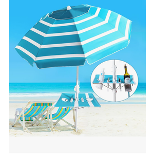 Beach Umbrella - Beach Umbrella for Sand Wind Portable with Tilt Pole, 6.56 FT Arc Length 5.9 FT Diameter, Heavy Duty Wind Resistant Striped Large Umbrellas, UV 50+ Parasol with Anchor Screw Adjustable Height