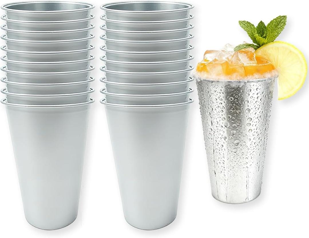 20 Pack 16 oz Aluminum Drinking Cups,Reusable Metal cups for drinkingParty Cups for Family Gatherings,Silver Aluminum Entertainment Party Cups,Silver