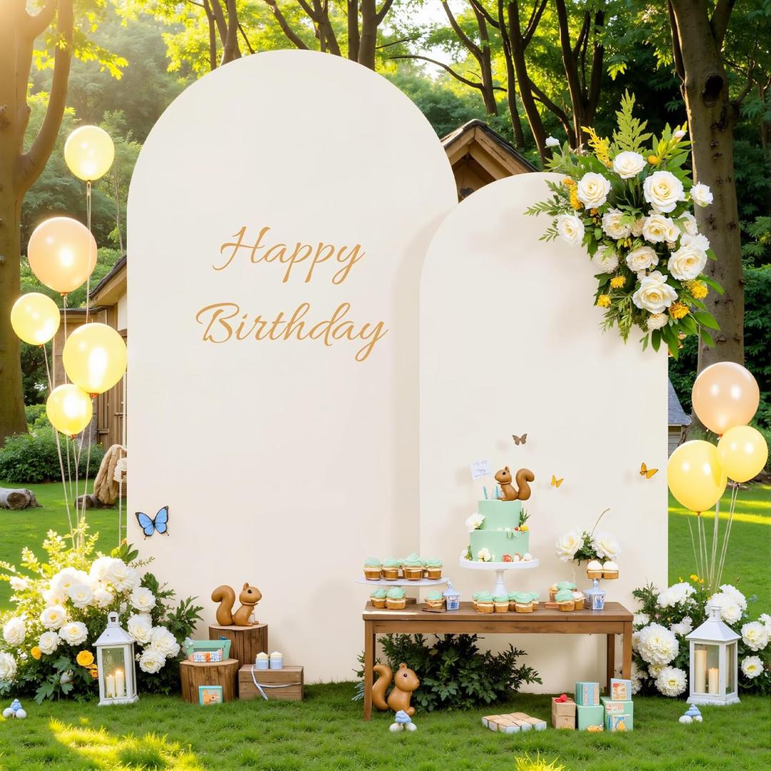 7.2FT 6FT Arch Backdrop Cover for Wedding, Set of 2 Stretchy Spandex Fitted Arch Stand Cover for Baby Shower, Birthday Party Decor, Chiara Backdrop Cover with Double-Sided Design (Beige)
