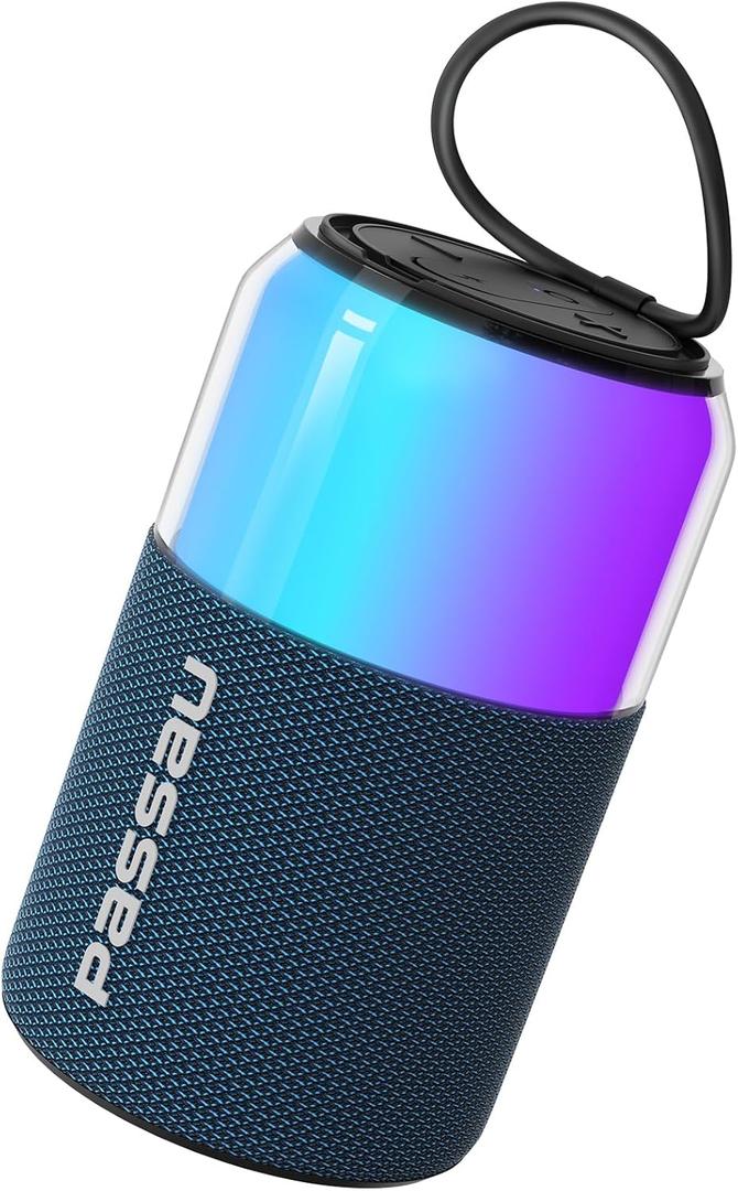 Passau Portable Bluetooth Speaker with Lights Show, 15W Loud Clear Sound, White Elephant Gifts for Adults, BT 5.4, LED Lights up Speakers Stocking Stuffers Gifts for Kids, Teen, Girls, Boys (Blue)