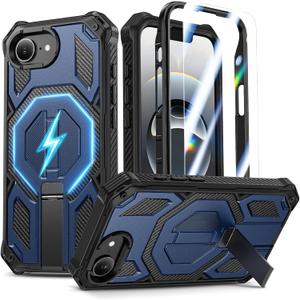 Magnetic for iPhone 17e Case/iPhone 16e Case with Screen Protector & Invisible Kickstand, [Compatible with MagSafe] 3-in-1 Full Body Military Grade Heavy Duty Phone Cover for iPhone 17 E/16 E, Blue
