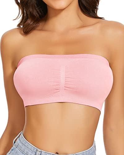 WOWENY Bandeau Bra Padded Strapless Bra for Women Seamless Wireless Strapless Bralette Padded Tube Top, Size: L