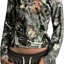 Camo Long Sleeve Crop Tops for Women Fitted Fall Outfit Camouflage Shirt Going Out Tshirt (Green, L)