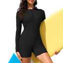 Zando UPF 50+ Long Sleeve Swimming Suits for Women - Black One Piece Rash Guard Full Coverage Bathing Suit with Front Zipper, Boyleg Design Women's Swimwear for Surfing Beach Vacation Swimming Small