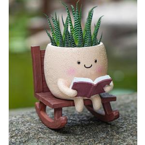 Rocking Chair Smiley Face Planter,Cute Plant Pots for Indoor Outdoor Plants,Succulent Pots with Drainage Hole,Unique Funny Flower Pot for Succulents,Plant Gifts for Mother's Day, Birthday, Christmas (Type A-khaki)