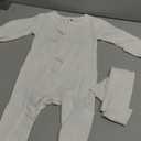 Newborn Baby Romper Infant Girl One-piece Outfit Waffle Ruffle Zip Footie Spring Summer Clothes With Bow Headband (3-6 Months, White)