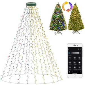Dreicht Smart Christmas Tree Lights with Ring, APP Control Music Sync 6.56Ft x 16 Lines String 400 LED Indoor Outdoor with DIY scenarios 17 Modes Multicolor Timing for Christmas Tree Decorations