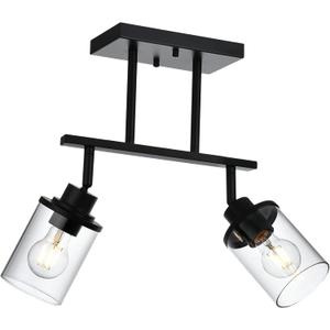 Yaohong 2-Light Kitchen Track Light Fixtures Ceiling Vanity Lights Black, Bathroom Track Lighting Kit with Ajustable Heads, Modern Wall Ceiling Tracking Light for Hallway Shop