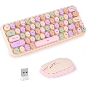 2.4G Wireless Keyboard & Mouse Combo, Portable%60 Small Typewriter Keyboard for Office PC Computer Laptop Desktop Windows (Skin Tone)