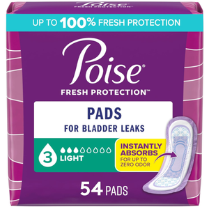 Poise Incontinence & Postpartum Pads for Bladder Leaks, 3 Drop Light Absorbency, Regular Length, 54 Count