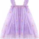 Baby Girls Tutu Flowers Dress, Toddler Baby Girls Sleeveless Sundress,Layered Princess Tulle Sundress Party Dress (Purple)