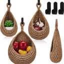 Honeydak Boho Decor Hanging Wall Baskets for Kitchen 3 Pack Teardrop Baskets with Hooks Storage Fruit Onion Vegetable Potato for Home 3 Sizes(Linen,Hemp Rope)