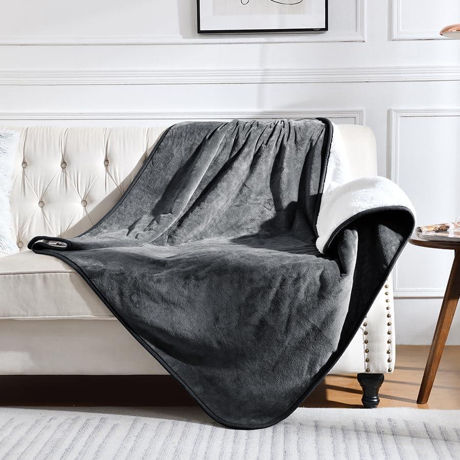 Waterproof Blanket for Bed Couch Sofa, Soft Liquid Pee Proof Pet Blanket for Dog Puppy Cat, Reversible Sherpa Fleece Furniture Protector (Dark Grey, 50x60 inches)