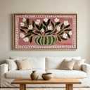Large Framed Abstract Floral Wall Art, Vintage Muted Blush Flower Canvas, 32"LX16"W