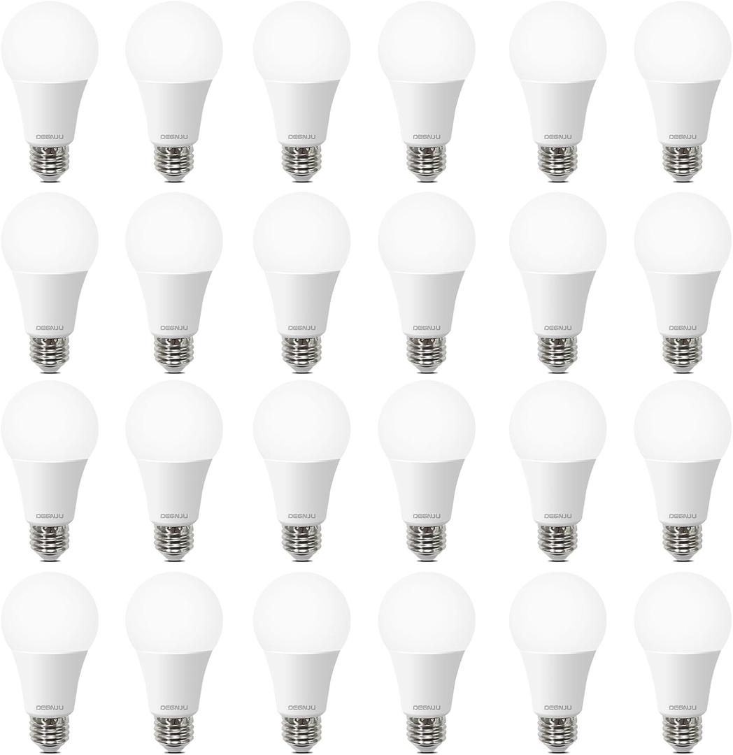 DEGNJU A19 LED Light Bulbs, 100 Watt Equivalent, 5000K Daylight Light Bulbs, E26 Standard Base, 1500 Lumen, Non-Dimmable, 13W Bright White LED Bulbs for Bedroom Home Office, 24 Pack