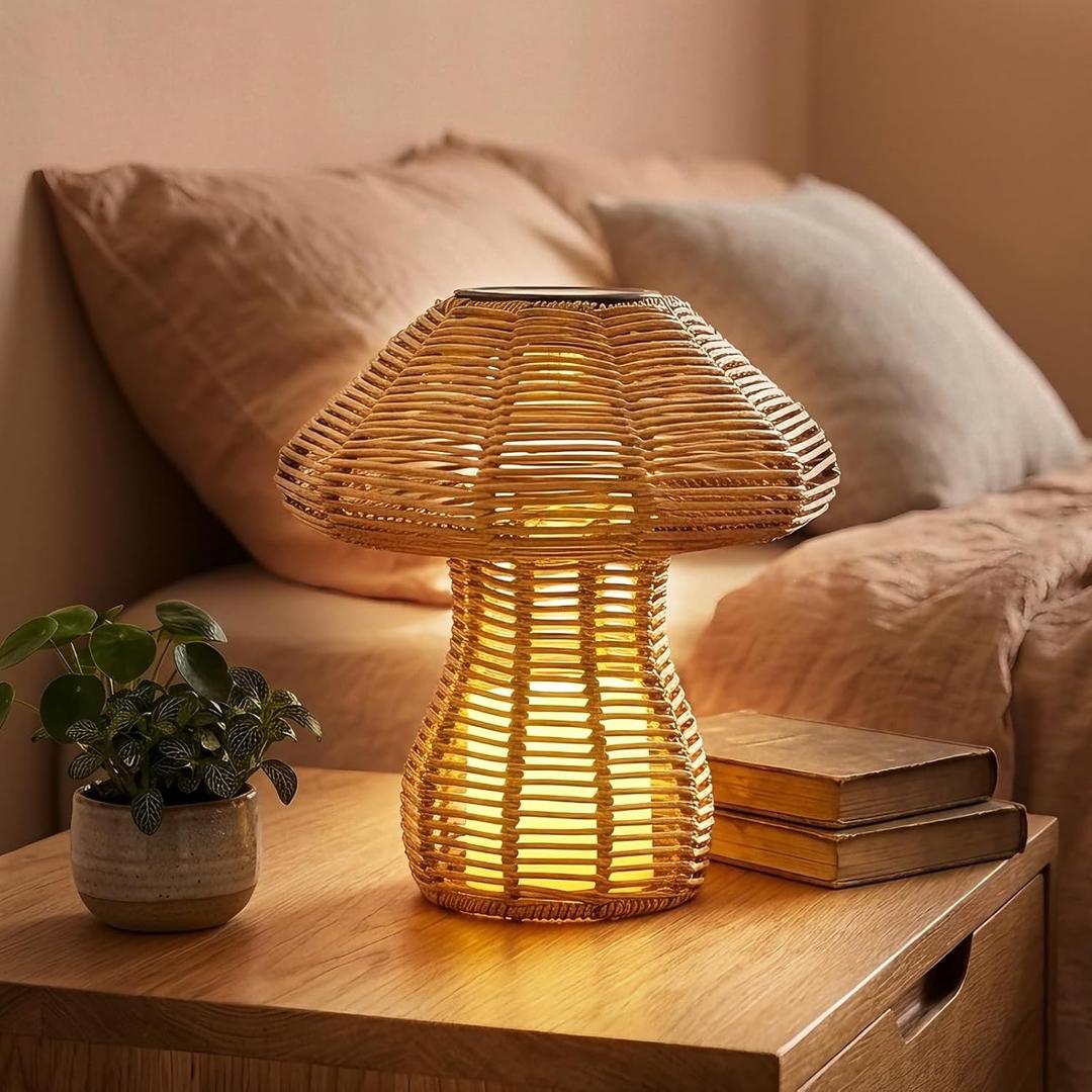 Solar Table Lamp, Handwoven Rattan Outdoor Lamp, 1 Pack