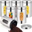 Zopeal 6 Pack Original Canisters Sets for Kitchen 50oz Stainless Steel Kitchen Canisters with Transparent Windows Flour Sugar Container Metal Jar Countertop Set for Coffee Tea Decorative