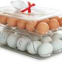 BPA Free Egg Holder for Fridge  Foldable 1 Tier or 2 Tier Design  (36/18) Egg Organizer for Refrigerator, No Eggs Cracking, Clear & Durable Plastic, Includes Gift: Egg Separator