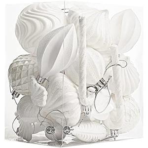 Christmas Ball Ornaments Shatterproof Plastic Tree Ornaments 20PCS Shaped Styles Xmas Tree Holiday Decor,White