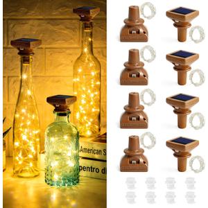 VOOKRY Solar Wine Bottle Lights, 8 Pack 20 LED Solar Powered Cork Lights Waterproof Outdoor Fairy String Lights Wine Bottle Decorations for DIY, Party, Wedding, Garden, Patio, Tabletop(Warm White)