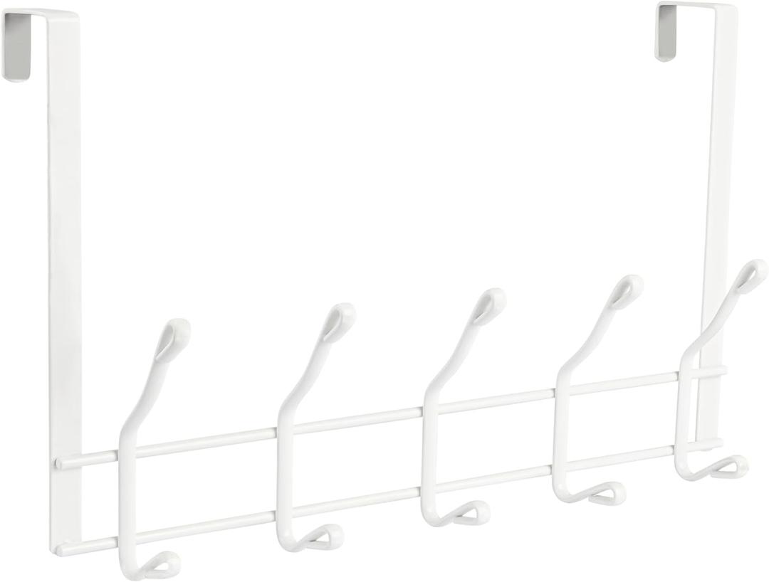 Better Houseware Over the Door Hooks - White Coated Steel 2-Tier Rack with 10 Durable Hooks - Anti-Rust & Scratch Resistant - Fits Most Standard Doors for Towels, Clothing Storage, Home, & Bathroom