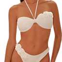 SHENHE Women's Halter Bandeau Bikini Set 3D Flower Swimsuits High Cut Bathing Suits 2 Piece, M
