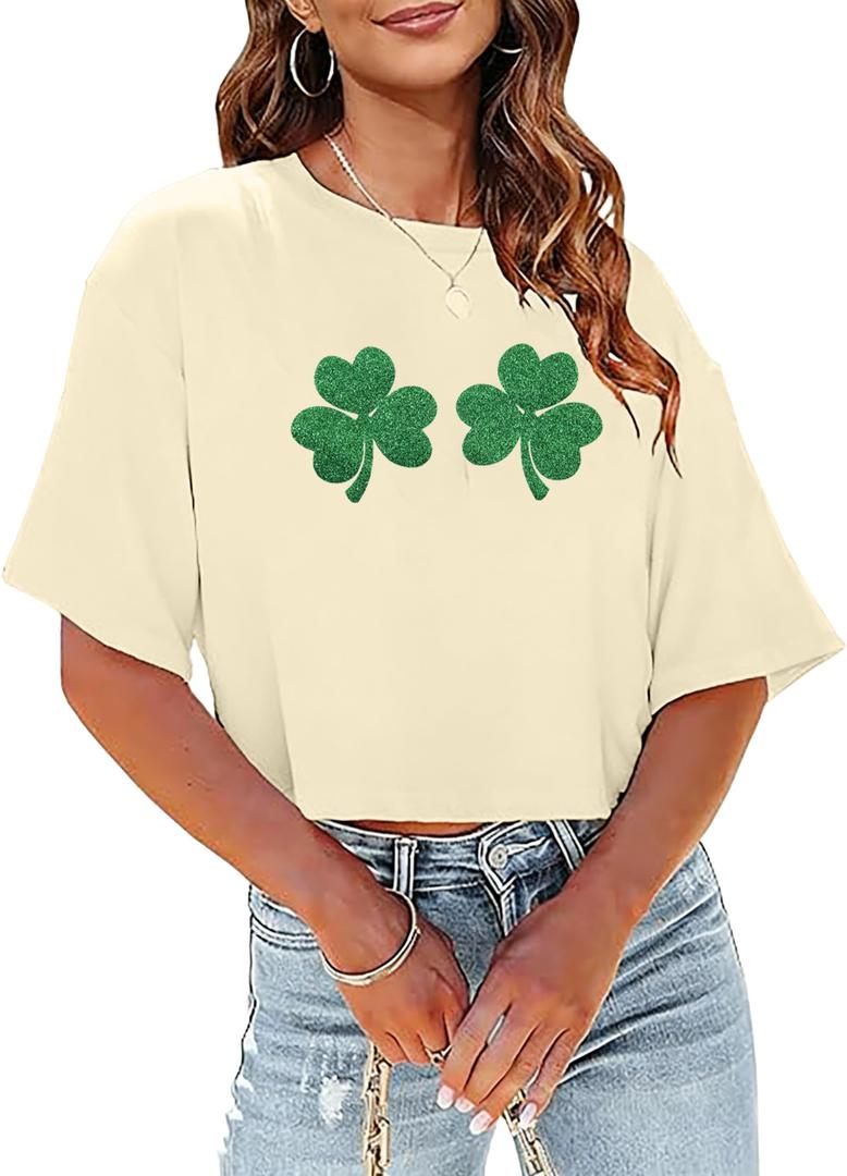 St Patricks Day Shirts Women Pattys Day Crop Top Shamrock Tshirt Lucky Short Sleeve Tops