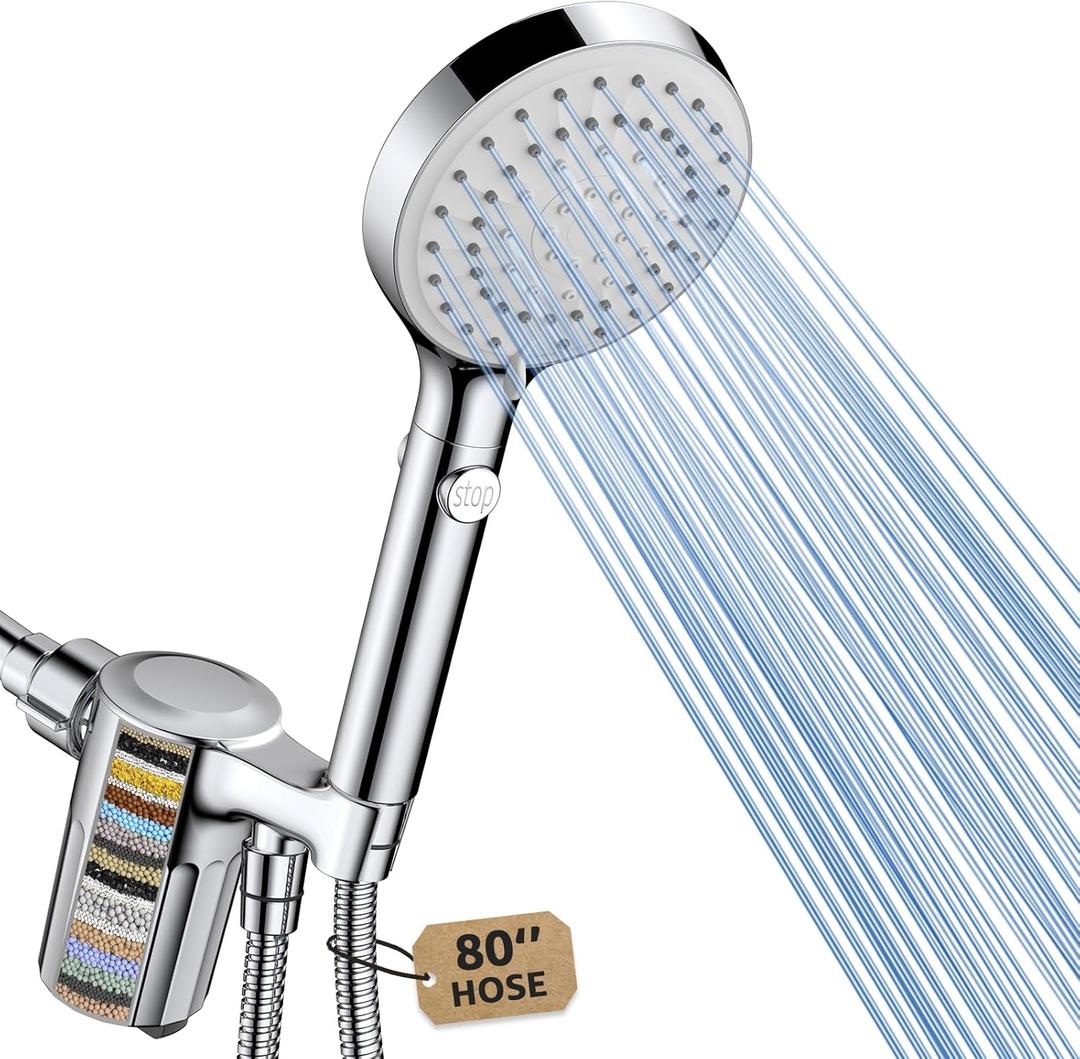 FASDUNT Shower Head with Handheld, Filtered Shower Head with 80" Extra Long Hose, 20-Stage Filter for Softening Hard Water to Improve Hair and Skin Problems