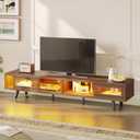 Bestier Mid Century Modern TV Stand for 75 inch TV, LED Entertainment Center with Storage and Sliding Doors, Low Profile TV Consoles for Living Room, Ancona Walnut (70.0"L x 15.6"W x 16.0"H)