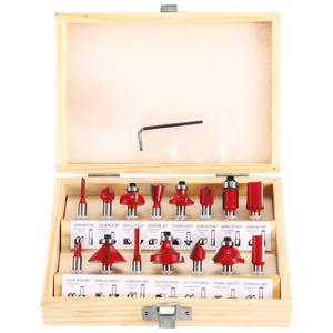 15 PCS 1/4 Inch Router Bit Set Shank Tungsten Carbide Tipped Router Bit Set Woodwork Tools with Wooden Box