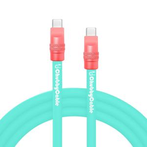 chubbycable Two-Color Chubby - 240W Silicone USB C Cable Extra Thick Fast Charging Cable Compatible with iPhone 16/15 Plus/Pro Max, Samsung Galaxy, Light Blue+Light Pink, Type-C to Type-C, 6.6FT