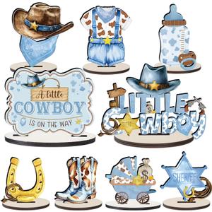 Cowboy Baby Shower Decorations, 9PCS Wooden Western Themed Table Centerpieces Party Decorations, A Little Cowboy Is On The Way Baby Shower Decor Supplies