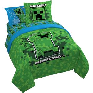 Jay Franco Kids Comforter Set Includes Sheets and Pillow Covers - Soft and Cozy Bed Set for Stylish Room Decor, Green - Minecraft Creeper, 7 Piece Queen Size Bedding