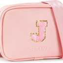 Initial Crossbody Purse Small Leather Sling Bag, Personalized Birthday & Mother's Day Gifts for Mom, Pink Travel Purse (Letter J)